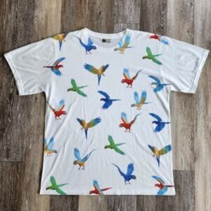 WIFF & WAVE Parrot Shirt Adult XL Graphic Tee All Over Print Tropical 44" Chest